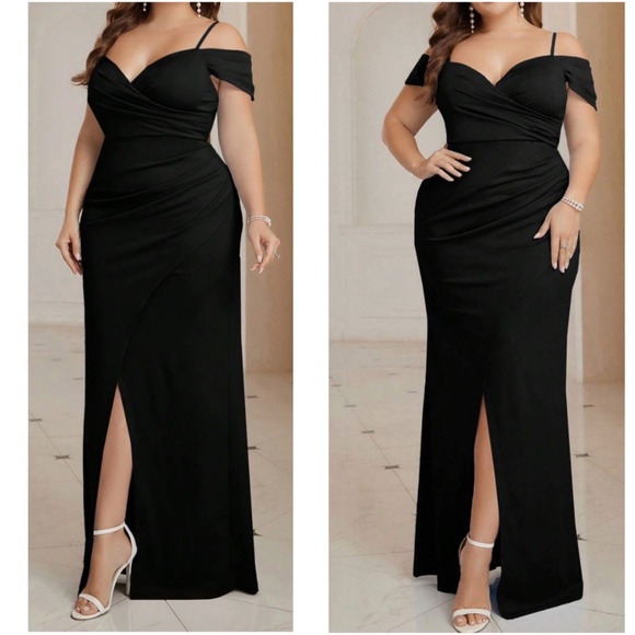 Luxe Cold Shoulder Split Hem High Waisted Party Formal Prom Wedding Dress
